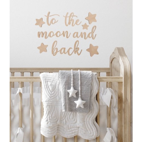 To The Moon and Back Wooden Wall Script Art & Stars Decals – Nursery Wall Decor | Celestial Baby Room Set | Moon and Star Nursery