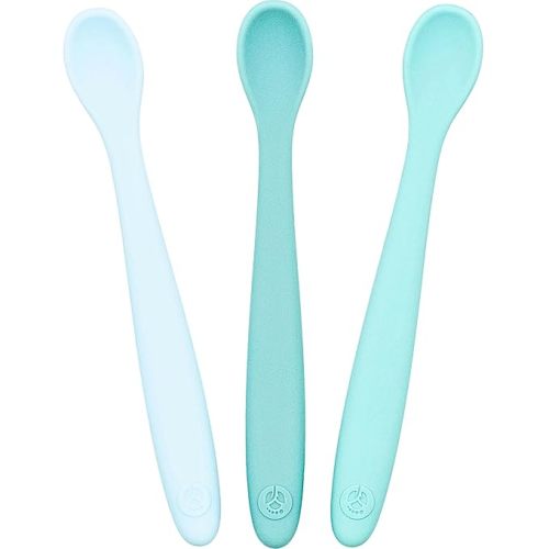 WeeSprout Silicone Baby Spoons - First Stage Infant Feeding Utensils With Soft-Tip, Bendable Kitchenware for Parent & Self-Feeding, Ultra-Durable, Dishwasher Safe, Travel Case, Set of 3