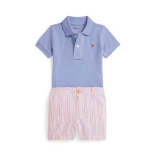 Baby Boys' Oxford Mesh Polo Shirt and Striped Shorts, 2-Piece Set