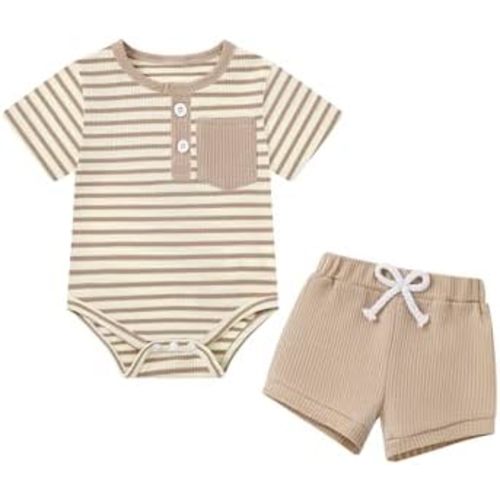 Coco&RARA Baby Boy Clothes Striped Short Sleeve Romper With Pocket Buttons Shorts Set Newborn 3 6 12 Months Baby Boy Outfits