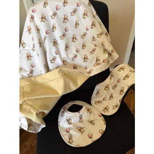 Winnie the Pooh baby set. Blanket, bib and burp cloth