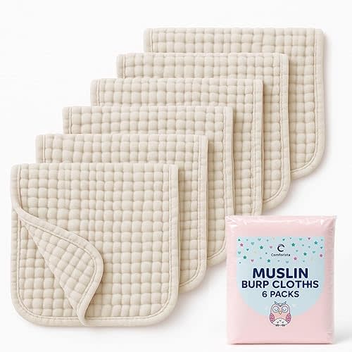Baby Burp Cloths 20"x10" Large Size Pack of 6, Beige Muslin Washcloths Super Absorbent, Soft on Sensitive Skin,No Shrinkage Baby Girl Newborn Essentials