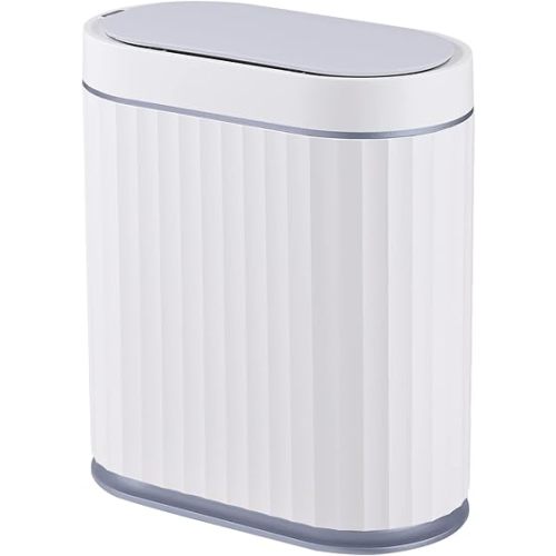 ELPHECO Bathroom Trash Can with Lid, 2 Gallon, Motion Sensor, White Grey