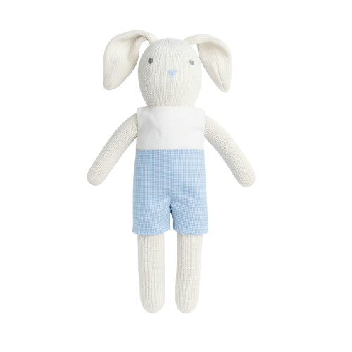 Hand-Knit Bunny Boy, Gingham Romper