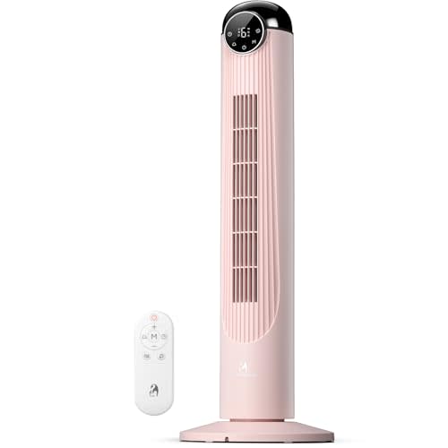 Antarctic Star T36 Tower Fan-36 Inch, Bladeless Oscillating Fan with Remote, 6 Speeds & 4 Modes, LED Display, 9H Timer, Quiet Floor Standing Fan for Bedroom Living Room Office, Pink