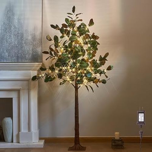 LITBLOOM Lighted Magnolia Tree 6FT 280 LED Fairy Lights, Faux Plant Tree with Lights for Indoor Outdoor Wedding Room Spring Decoration