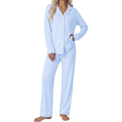 Medium - Ekouaer Pajamas Womens Long Sleeve Sleepwear Button Down Loungewear Pjs Set | Comfy Soft,Classic Notch Collar,2 Piece Matching Set for Postpartum,Maternity,Bridal,Travel,Daily,Gift