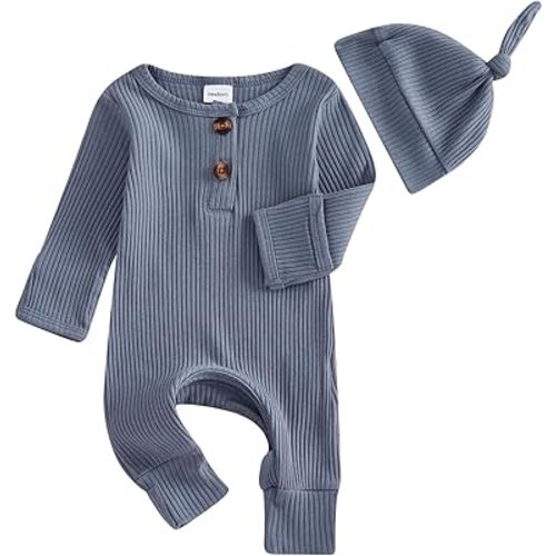 Neutral Baby Clothes Newborn Girl Boy Coming Home From Hospital Outfit Cute Ribbed Knit One-Piece Romper Jumpsuit Hat