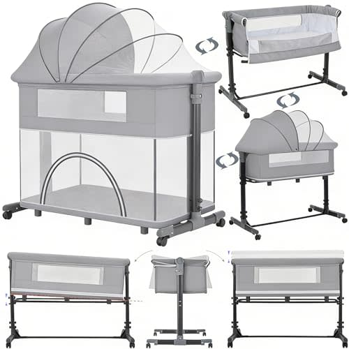 Next to Me Crib, Foldable Convertible Baby Bedside Crib, Co-Sleeping Bassinet, Infant Bedside Sleeper Cradle (X6 Grey)
