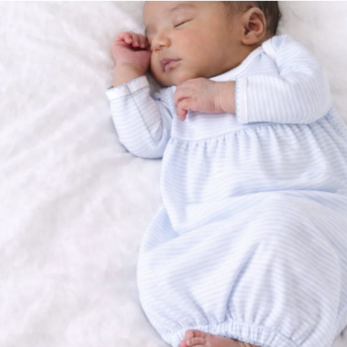 Magnolia Baby Boy Mini Stripes Gathered Gown - Light Blue