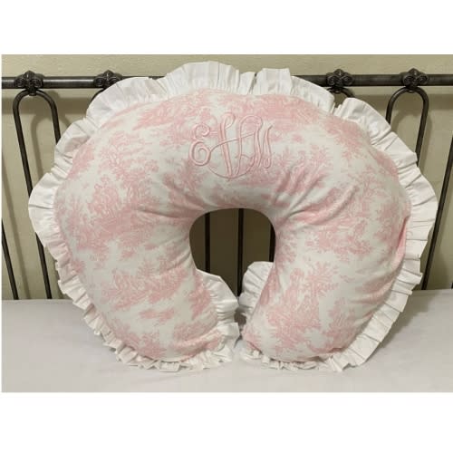 Pink Toile Nursing Pillow Cover with Ruffle, Baby Girl Nursing Pillow - Just Baby Designs