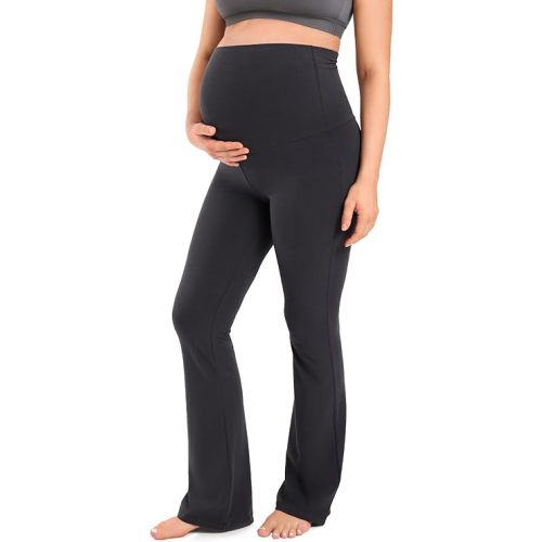 MOMANDA Cotton Maternity Foldover Pants Cozy Lounge Pregnancy Casual Flared Pants Over The Belly High Waisted