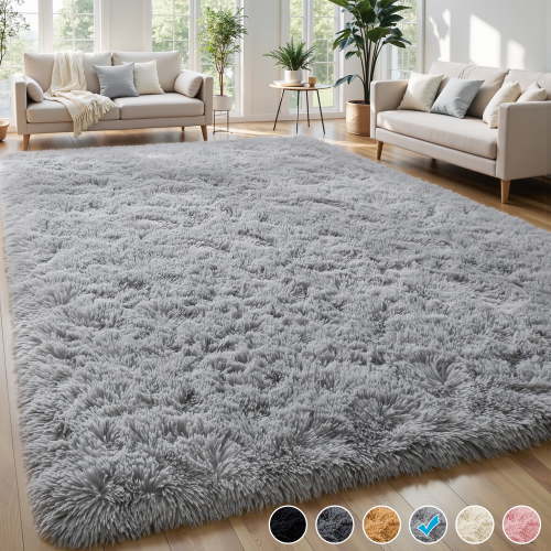 Nefoso Shag Area Rug, 9ft x 12ft Soft Fluffy Area Rugs for Living Room Bedroom Decor Carpet, Light Gray