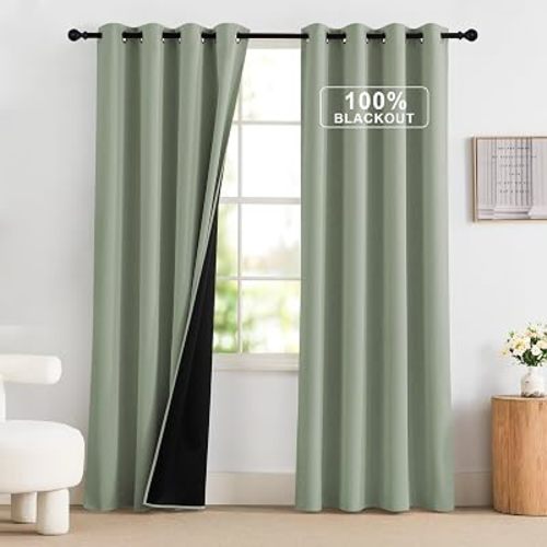 NICETOWN 100% Blackout Sage Green Curtains 52 x 84 inches Long for Bedroom