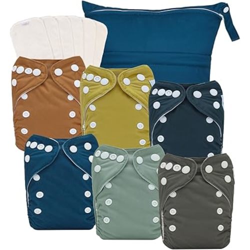 babygoal Newborn Cloth Diapers Pack of 13 for 5-12lbs Preemie Girl, Cloth Diaper Covers 6 Pack with 6pcs Inserts and Wet Bag, Reusable Washable & Waterproof, 6SFN39-SMB-B