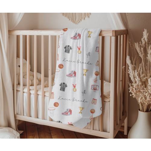 Personalized Baby Blanket for Basketball Lover Baby Shower Gift Idea for Baby Girl Custom Basketball Blanket for Baby Boy Crib Blanket Name