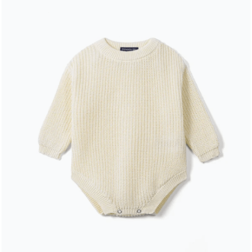 Classic Chunky Knit Baby Romper in Cream