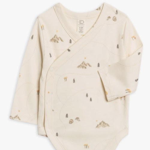 Colored Organics Baby Organic Cotton Kimono Bodysuit - Long Sleeve Infant Side Snap One Piece - Boys and Girls Clothing