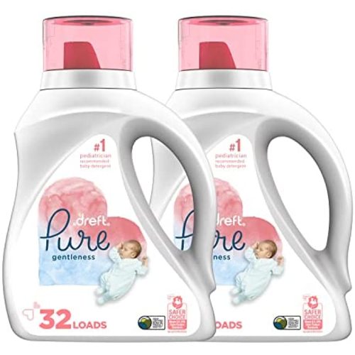 Dreft Pure Gentleness Liquid Baby Detergent, Fragrance Free, 46 Fl Oz, Pack of 2