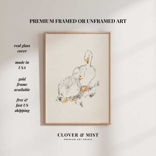 Vintage Goose Sketch Print: Neutral Farmhouse Nursery Wall Art 90