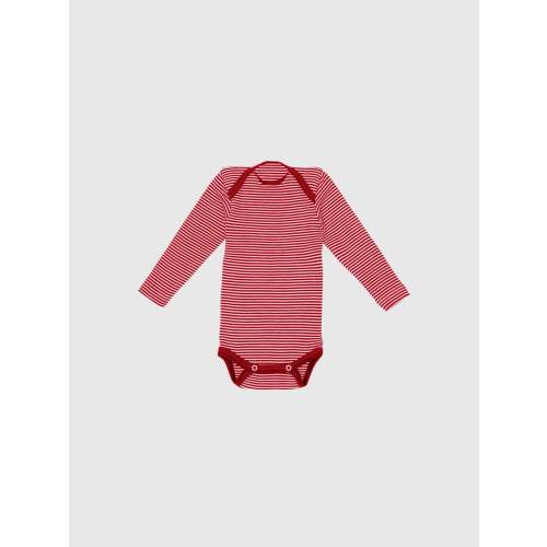 organic merino wool and silk long-sleeved onesie in red/natural stripe - baby/toddler