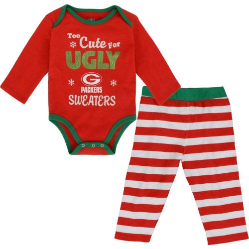 Girls Infant Green Bay Packers Red Too Cute Long Sleeve Bodysuit & Pants Set