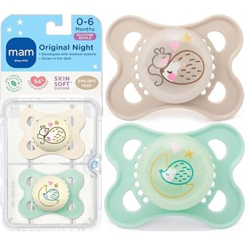 MAM Original Baby Pacifiers 0-6 Months, Glows in The Dark, 2 Pack