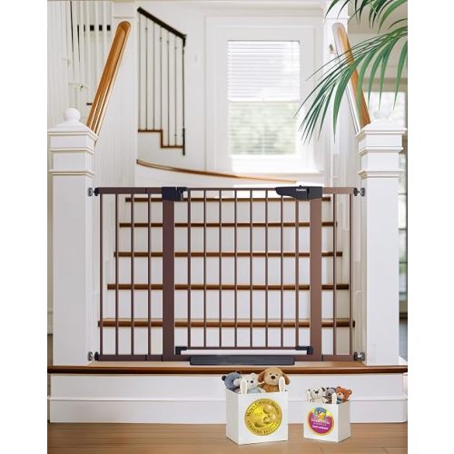 Cumbor 29.7-48" Baby Gate for Stairs, Mom's Choice Awards Winner-Dog Gate for Doorways, Auto Close Safety Pet Gate for Dogs Indoor, Easy Install Pressure Mounted Child Gate with Walk Thru Door, Brown