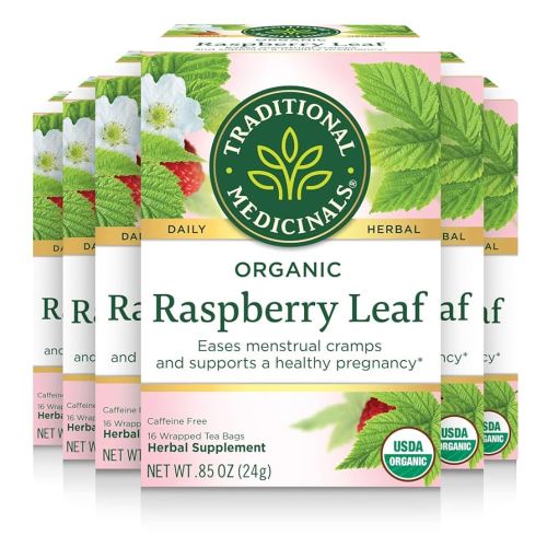 Traditional Medicinals Organic Raspberry Leaf Tea, Supports Healthy Pregnancy and Soothes Menstrual Cramps, (Pack of 6) - 96 Tea Bags Total