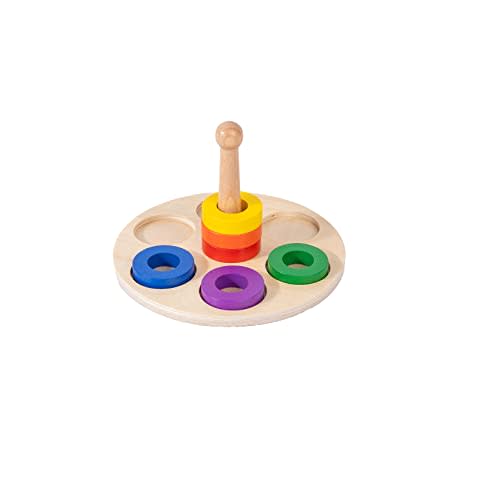 Adena Montessori Wooden Stacking and Sorting Ring,Wooden 6 Rings on Peg,Wooden Rainbow Stacking Rings Baby Toy, Stacker Toys for Infants and Toddlers,Wood Educational Developmental Toy Multicolor