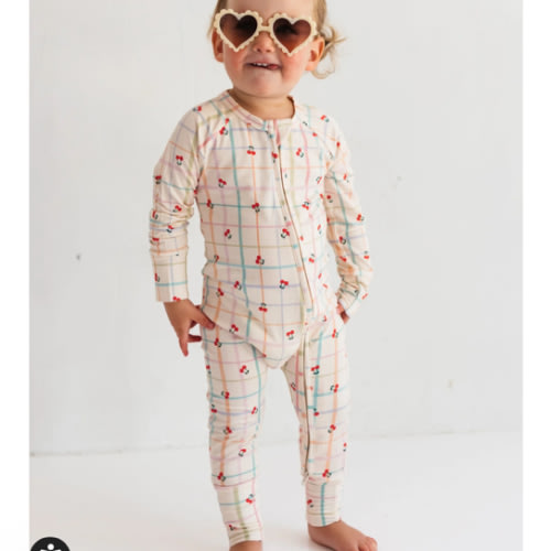 Cherry Grid Zipper Romper – In My Jammers