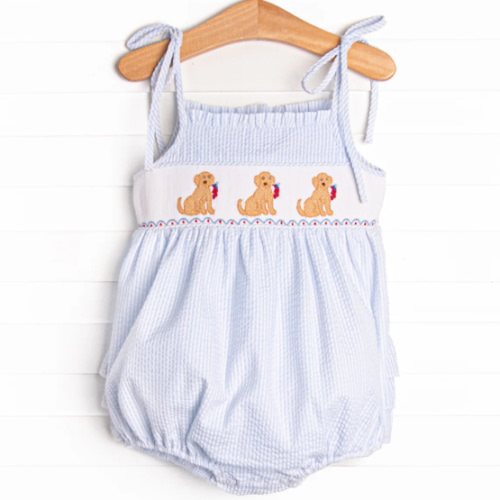 Wag and Wave Smocked Bubble, Blue – Stitchy Fish