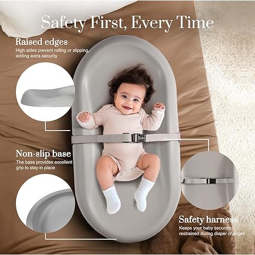 Wipe-Clean Changing Pad, Waterproof & Wipeable, Soft & Non-Slip Diaper Adjustable Safety Belt, Changing Pad for Dresser, Changing Table