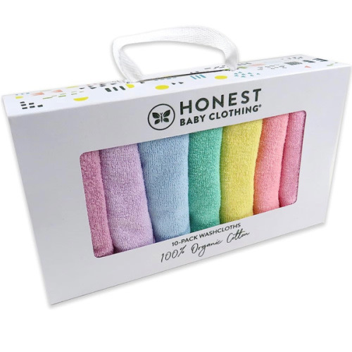 HonestBaby 10-Pack Organic Cotton Baby-Terry Wash Cloths, Rainbow Pinks, One Size