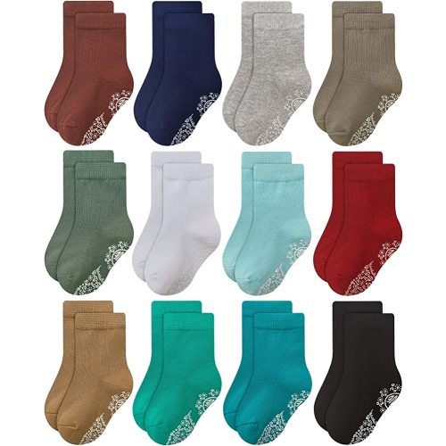 RATIVE Non Skid Anti Slip Crew Socks With Grips for Baby Infant Toddlers Kids Boys