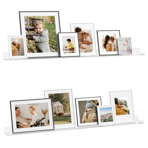 Famyards 48 Inches Clear Acrylic Floating Shelves Wall, Bookshelf for Kids, Nursery Book Shelves, Magazine Rack, Picture Ledge Shelf for Photo Frames Vinyl Records, Pack of 2