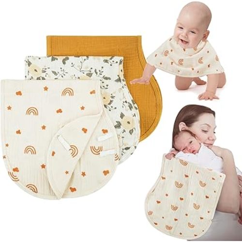 Muslin Burp Cloths with Snaps,Multi-Use Burpy Bib 100% Cotton for Spit Up & Drool,Large 22"X11" Extra Absorbent Burping Cloth for Newborn Boys Girls Essentials,Yellow