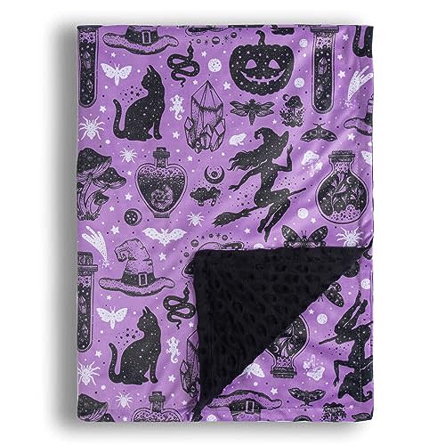 Donsonny Baby Blanket for Boys Girls Soft Minky with Double Layer Dotted Backing, Halloween Printed 30 x 40 Inch Receiving Blanket (Halloween Witch)