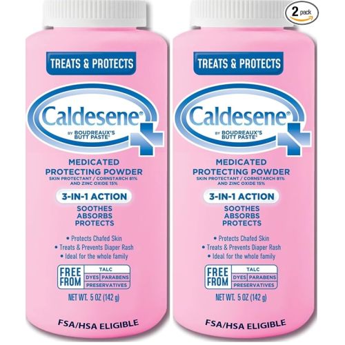 Caldesene Medicated Protecting Body Powder with Zinc Oxide and Cornstarch,Talc-Free Baby Powder Soothes & Protects,5 Oz.,(Pack of 2)