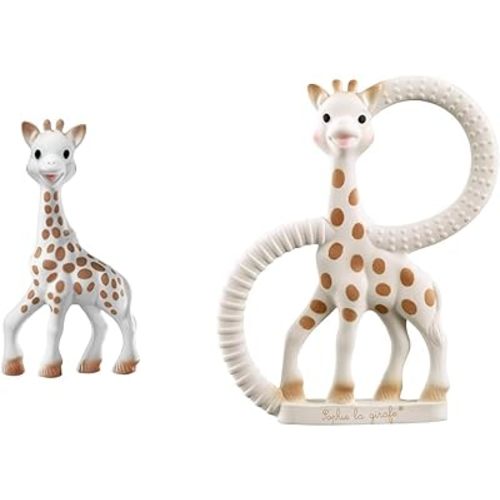 Vulli Sophie The Giraffe Teether, Brown/White & Teething Ring - Sooth Painful Gums for Babies - Natural Rubber Sophie the Giraffe - For Babies from Birth