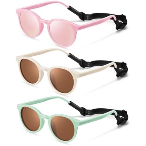 Cute Kids Polarized Sunglasses,Baby Sun Glasses with Strap for Toddler Girls Boys Flexible Round UV Protection