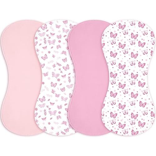 Boao 4 Pcs Butterfly Baby Burp Cloths Pink Soft Plush Newborn Spit up Rags Pink Butterfly Burp Cotton Cloths Rag for Girl Newborn Infant Gifts Nursery Decor 20.87 x 9.84 Inches