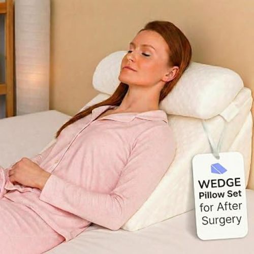 Wedge Pillow Set for After Surgery – Adjustable Headrest - Solid Memory Foam Incline System for Shoulder, Acid Reflux, Post Surgery & Sleep Apnea - Breathable Cover - Home Medical