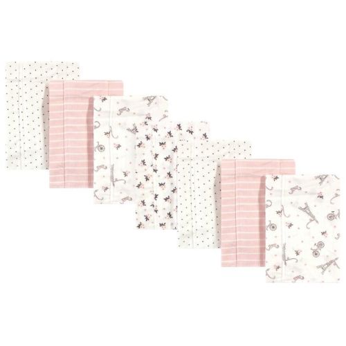 Hudson Baby Infant Girl Cotton Flannel Burp Cloths 7pk, Paris, One Size