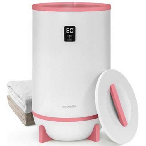 SereneLife Large Bucket Towel Warmer, White & Pink