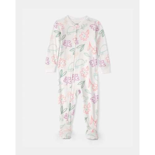 Baby Girl Floral 100% Cotton Snug Fit 1-Piece Pajama - White | Carter's