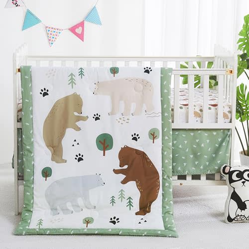 lasoftan 3 Piece Baby Bedding Set (Forest Bear)