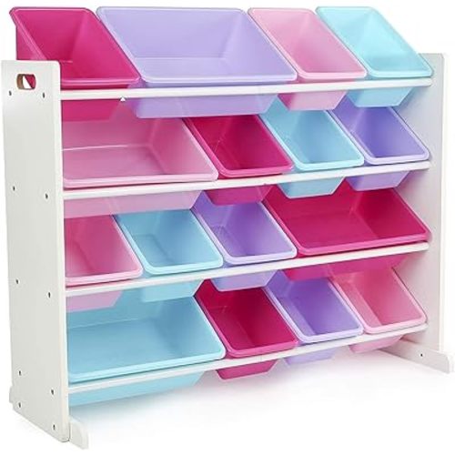 Humble Crew Supersized Toy Storage Organizer with 16 Removable Bins, White/Blue/Pink/Purple – Large Toy Storage for Toddlers Ideal for Kids' Rooms, Playrooms, and Nurseries - Modern Toy Bins for Kids