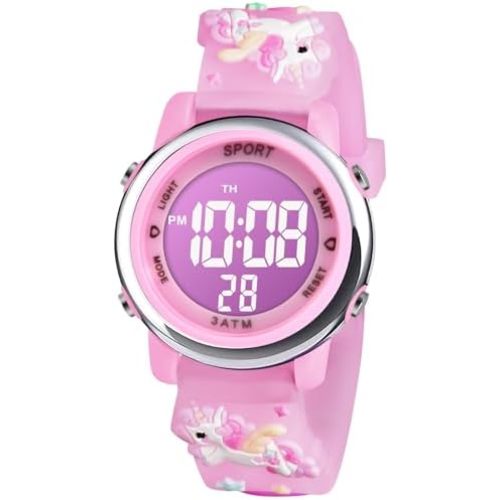 Vicloon Kids Watch, Toddler Digital Watch, Digital Watch LED Electrical Watches 7 Color Lights Watch Sport Outdoor with Alarm Stopwatch Unicorn Toys Gift for 6-12 Year Girls Children Wristwatch