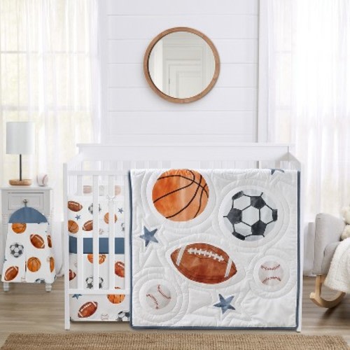 Sweet Jojo Designs Boy Crib Bedding + BreathableBaby Breathable Mesh Liner Baby Nursery Watercolor Sports Theme Multicolor 6pc